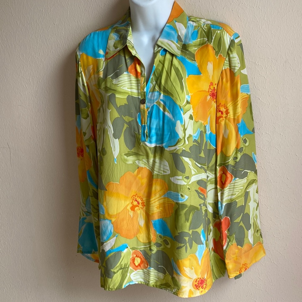 Vintage Y2K Silk Henley Popover Tunic Top Sigrid Olsen S